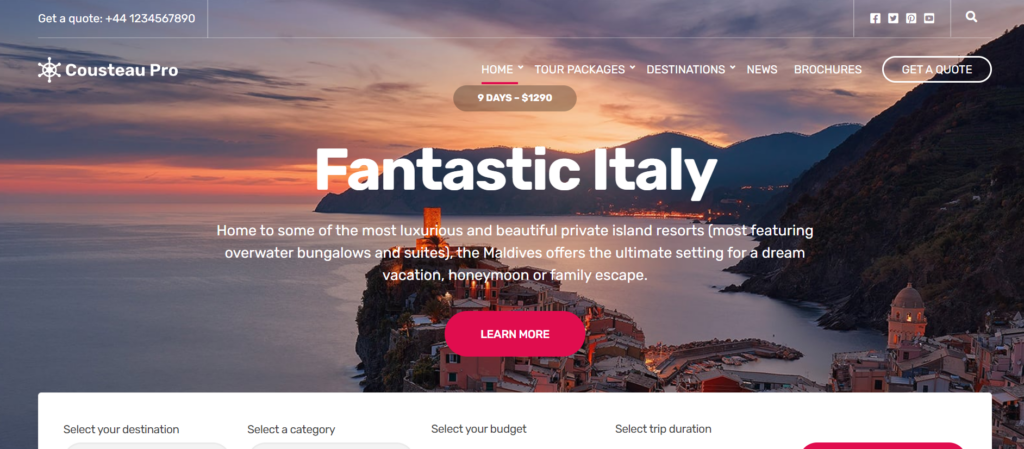 Best WordPress Travel Agency Themes - Cousteau Travel Agency Theme
